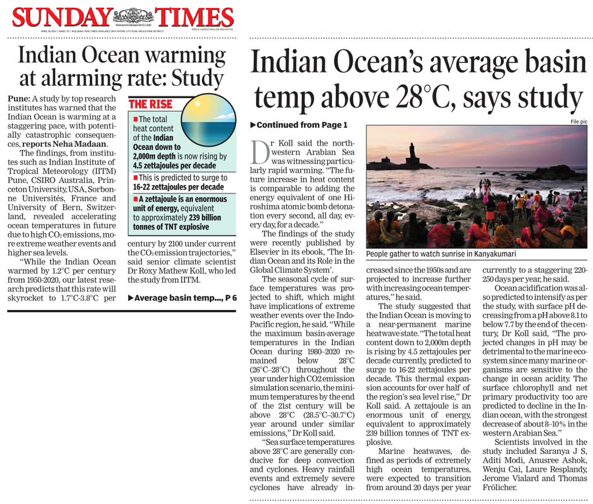 Future Indian Ocean Climate, Times of India 28Apr2024