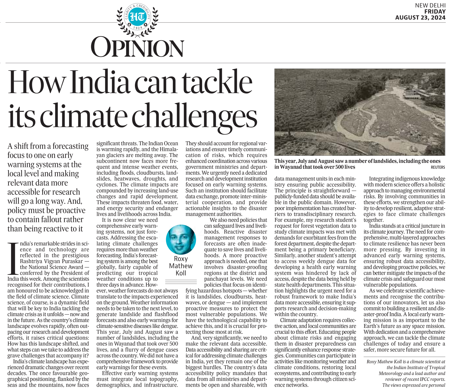 How India can tackle its climate challenges. Op-Ed in Hindustan Times by Roxy Mathew Koll